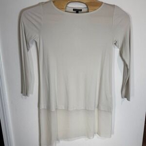 Eileen Fisher Stretch Silk Jersey Tunic Top Long Sleeve Asymmetric Hem‎ Beige XS